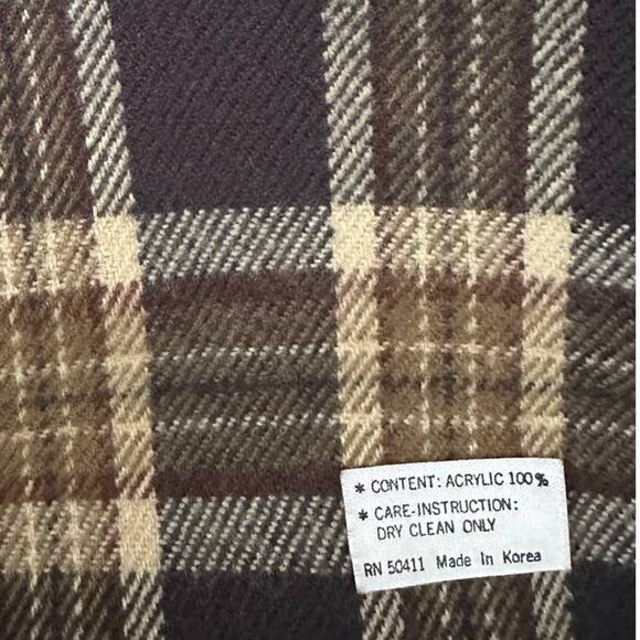 Brown Plaid Rectangle Scarf Acrylic 8" x 60" - Picture 3 of 5